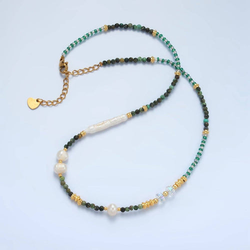 Handmade Multi Color Beaded Chain Necklace with Fresh Water Pearl 15.35 inch | WA2565