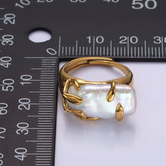 Gold Filled White Baroque Freshwater Pearl Molten Drip Ring