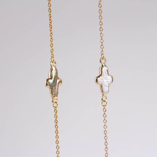 Gold Dipped Baroque Pearl Bracelet & Necklace (1S06a): White Pearl / Bracelet & Necklace Set (S)