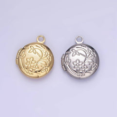 24K Gold Filled Nature Flower Engraved Round Locket In Gold & Silver | D364