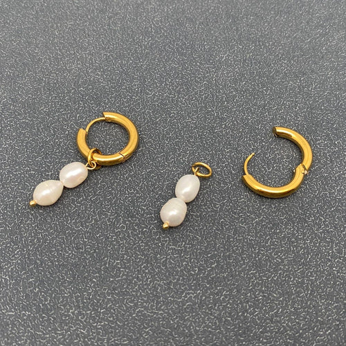 Pearl Charm 18K Gold Plated SS Huggie Earrings - FGS