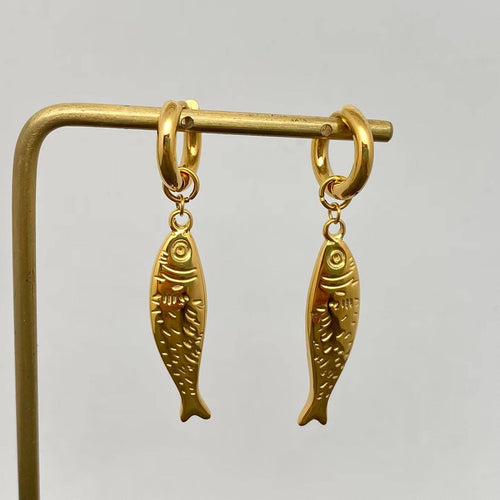 Fish Charm 18K Gold Plated S.Steel Huggie Earrings - FGS