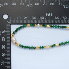 Handmade Green Malachite Beaded Chain Necklace with Freshwater Pearl 17.91 Inch with Extender | WA-A2587