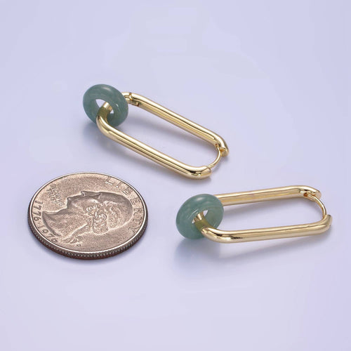 14K God Filled 35mm Jade Donut Drop Oblong Hoop Earrings