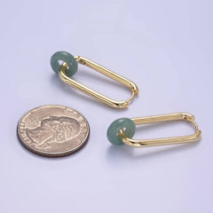 14K God Filled 35mm Jade Donut Drop Oblong Hoop Earrings