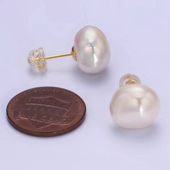 16K Gold Filled White Pearl Button Stud Earrings | AB1194