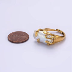 Gold Filled White Baroque Freshwater Pearl Molten Drip Ring