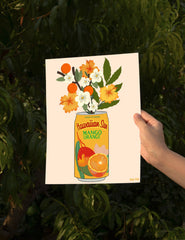 Mango Orange Hawaiian Sun Can with Tropical Flower Art Print