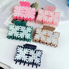 Floral Leaf Print Acetate Hair Claw Clip