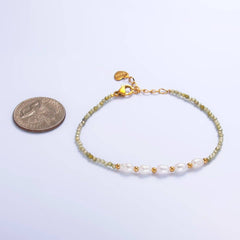 Stainless Steel Freshwater Pearl Multifaceted Crystal Gemstone 7 Inch Bracelet | WA-3132