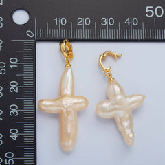 24K Gold Filled White Freshwater Pearl Religious Cross Pendant | P1762