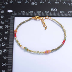 Stainless Steel Red-Pink Green Multifaceted Crystal Gemstone 7 Inch Bracelet | WA-3134