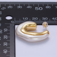 24K Gold Filled 30mm Shell Pearl Geometric J-Shaped Earrings