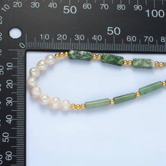 Handmade Green Jade Bead Chain Necklace with Freshwater Pearl 15.55 Inch with Extender | WA2584
