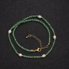 Pearl with Green Glass Beaded Necklace, Green Faceted Rondell Beads Necklace | WA-593 Clearance Pricing