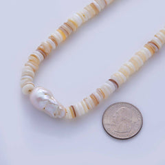 16K Gold Filled Freshwater Pearl Heishi Shell Rhondelle Gemstone 16.5 Inch Handmade Necklace | WA-1260