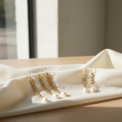 Freshwater Pearl Leaf Chain Dangle Earrings (1E29)