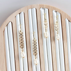 Freshwater Pearl Leaf Chain Dangle Earrings (1E29)