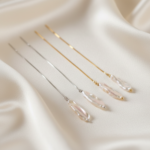 Long Pearl Threader, Biwa Pearl Jewelry (1E13a)