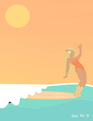 Hang Ten Blonde Cowgirl Art Print | Surf Wall | Beach Prints